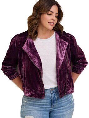 Torrid Velvet Moto Jacket Purple Sz 4 NWT Plus Edgy Romantic Luxe